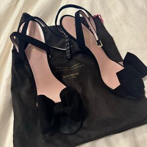 Kate Spade Black Suede Floria Bow Heels with Crystal Heel detail - Sz: 9.5 US